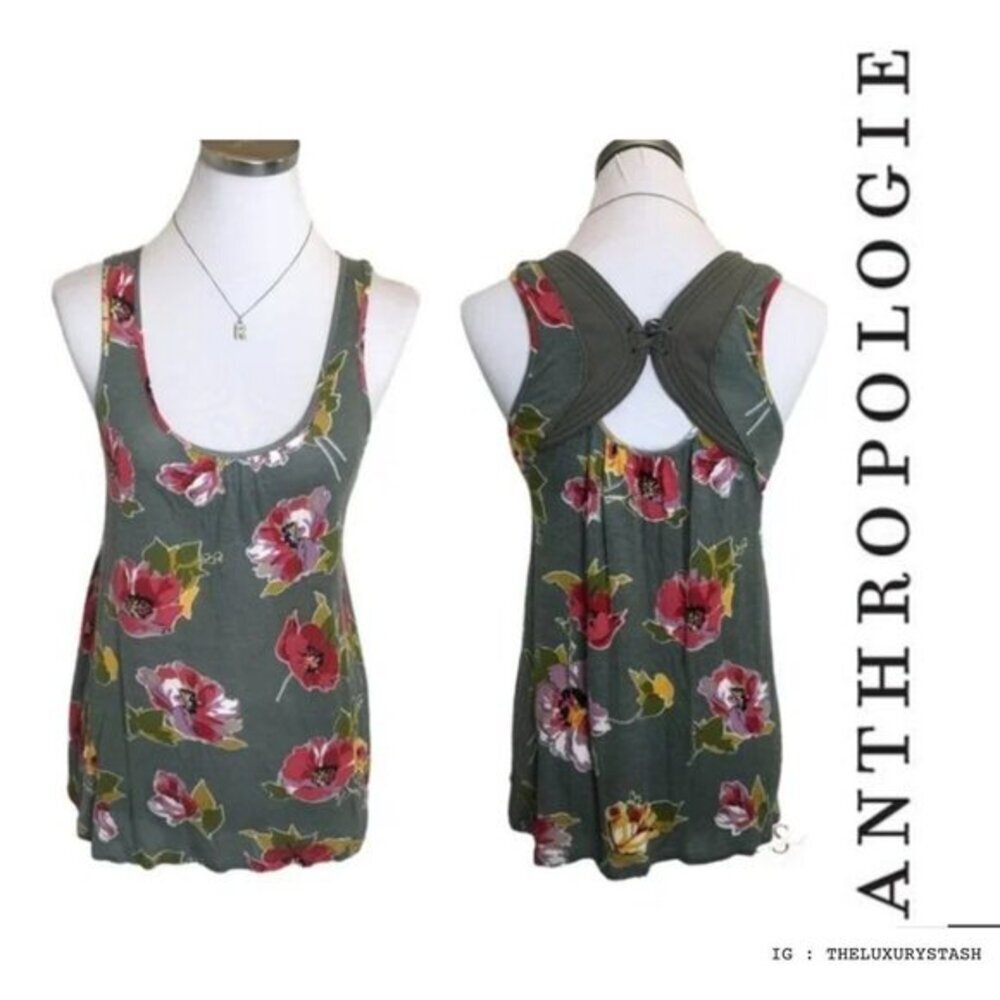 ⚫️ Anthropologie | Deletta green floral boho dress​​​​​​​